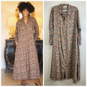 NATURAL LIFE L/XL Rust Floral Long Sleeve Dress Duster Cottagecore Prairie Boho